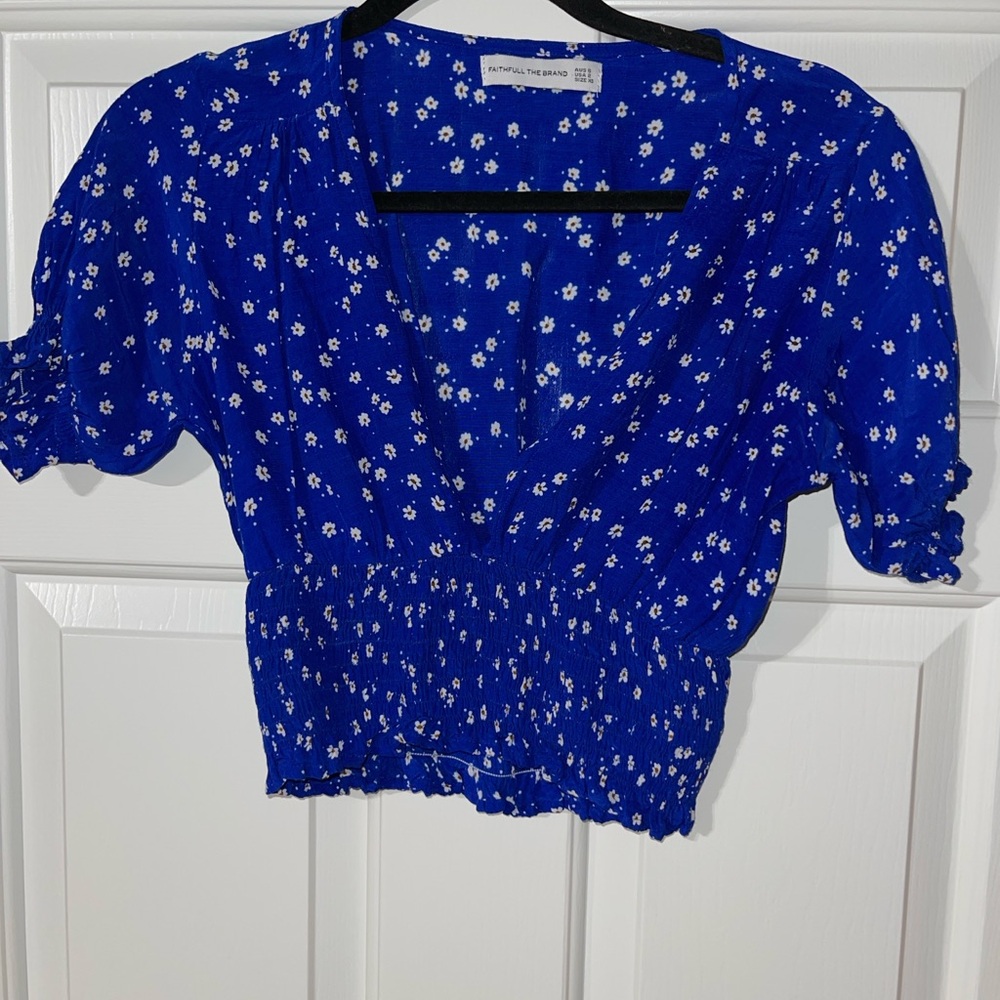 Faithfull the Brand Royal Blue Floral Blouse